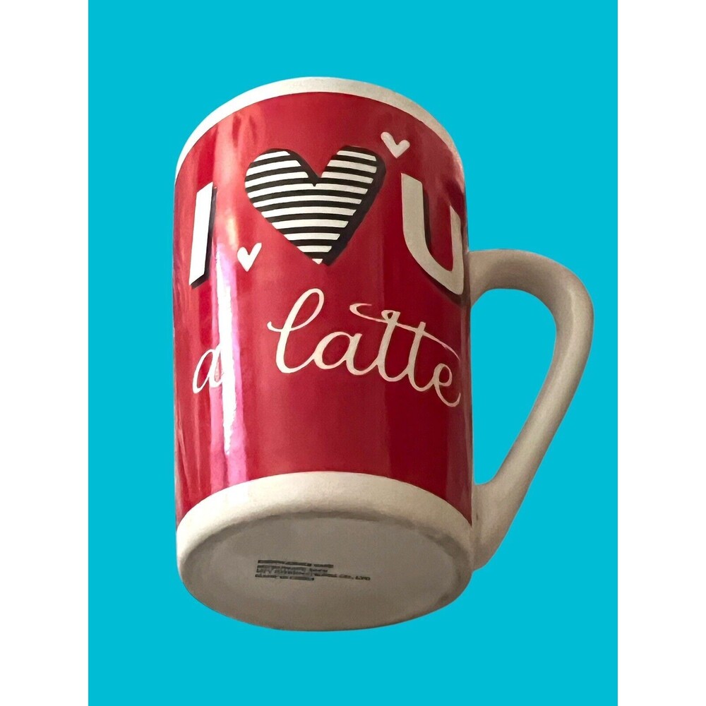 Valentine’s Red White Heart Stylish “I Love You A Latte” Ceramic Coffee Mug Cup